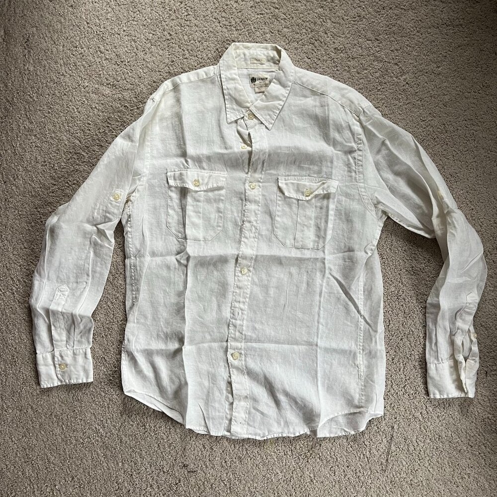 White Linen JCrew button down shirt